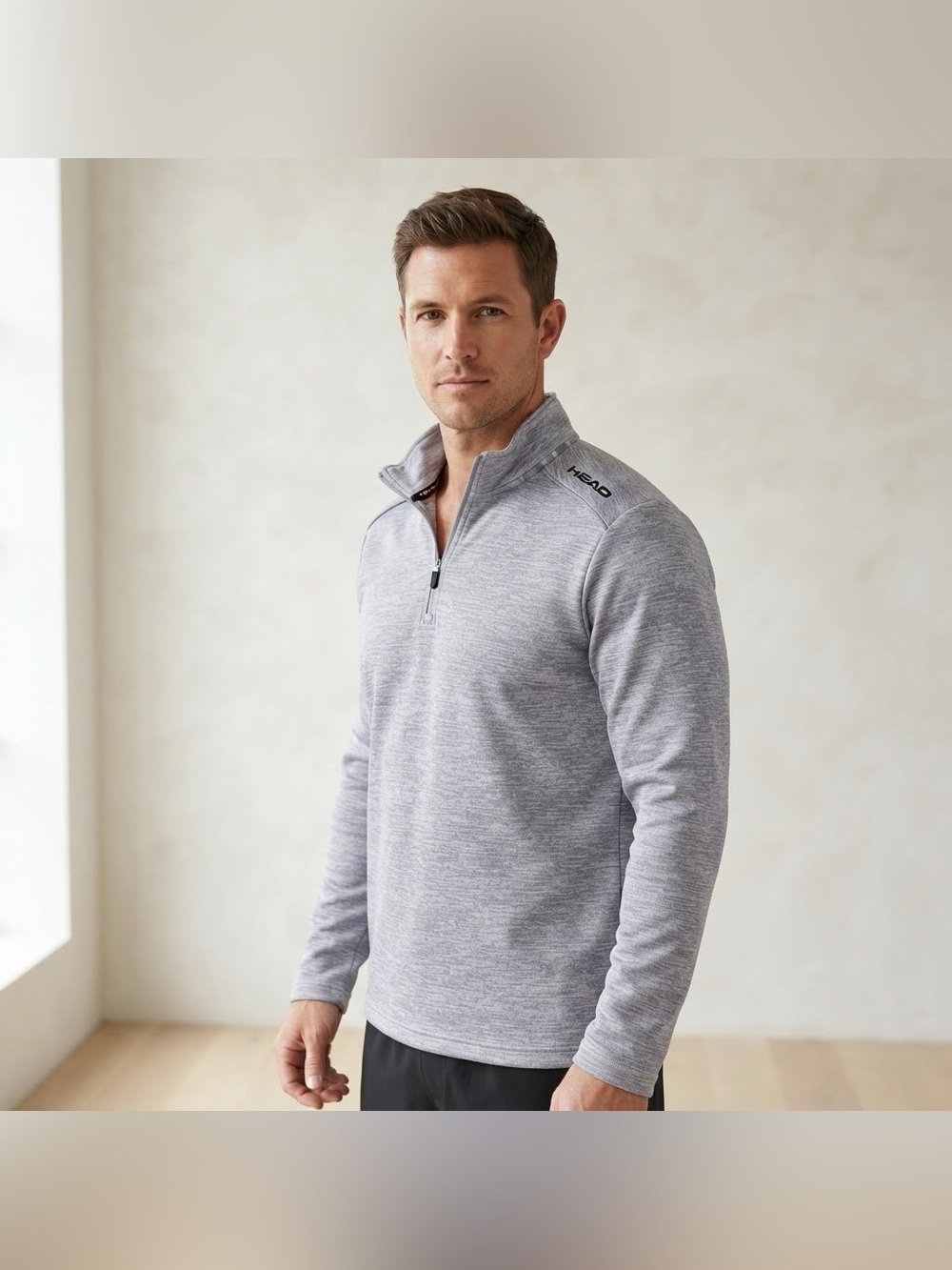 Head Heather Grey Quarter Zip Long Sleeve Athletic Top Pullover Mens Size S